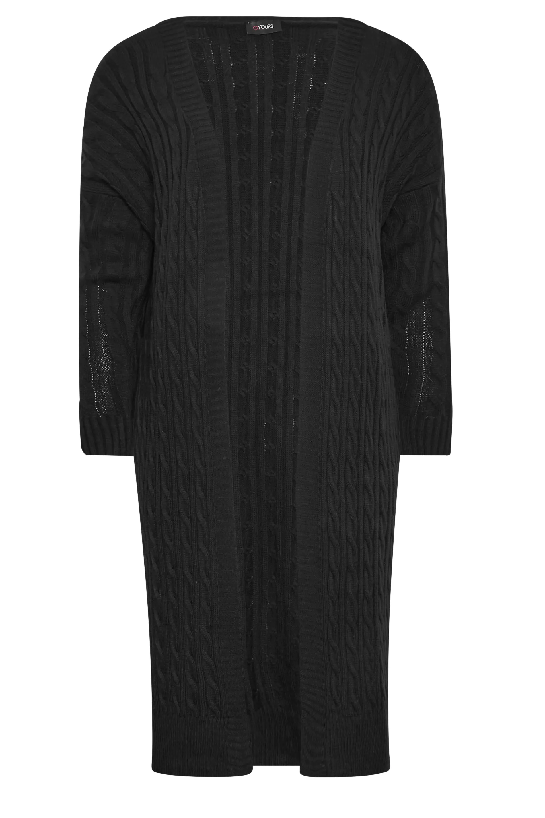 YOURS Curve Black Cable Maxi Longline Cardigan