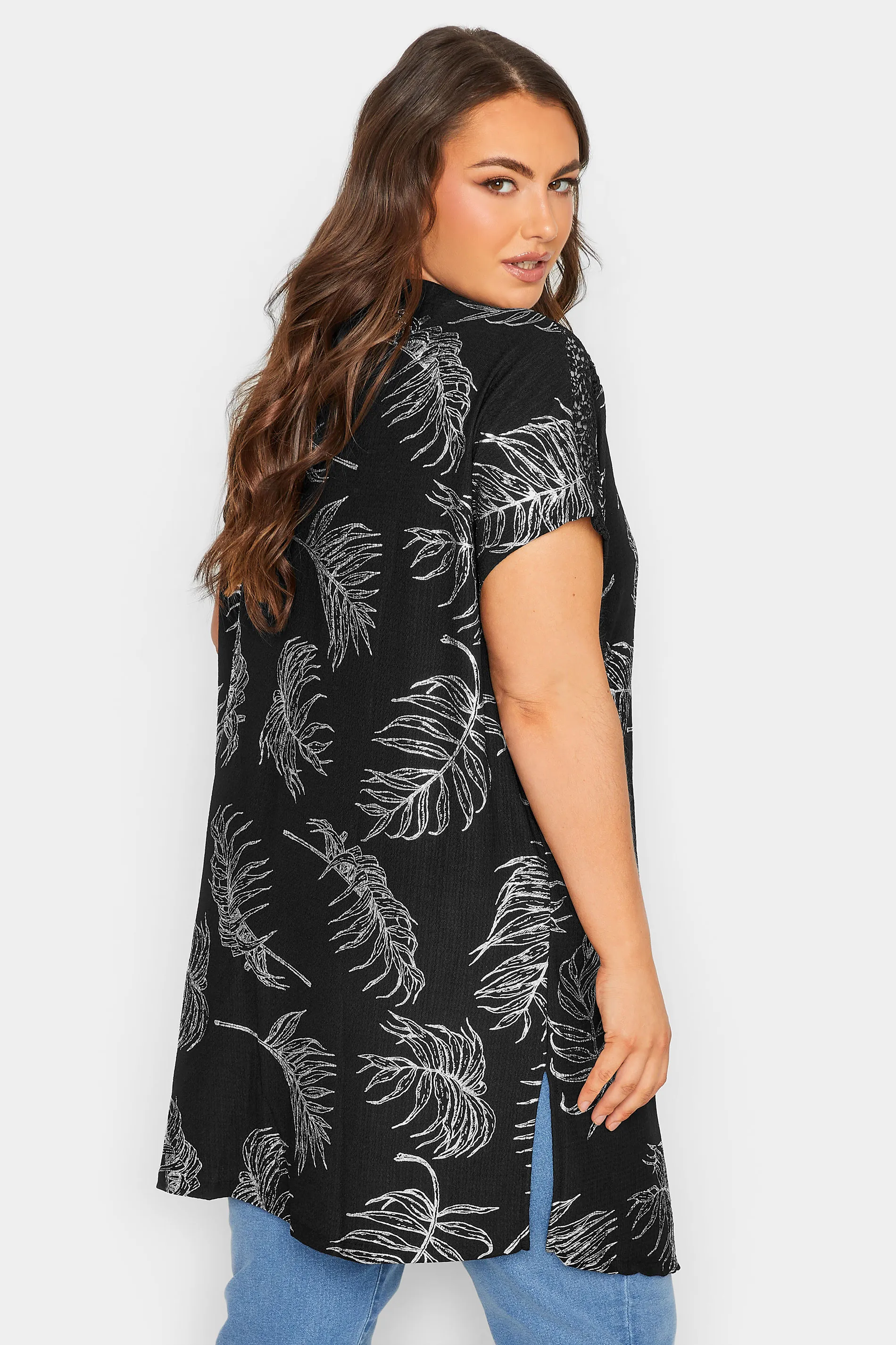 YOURS Curve Black Foil Leaf Print Cardigan