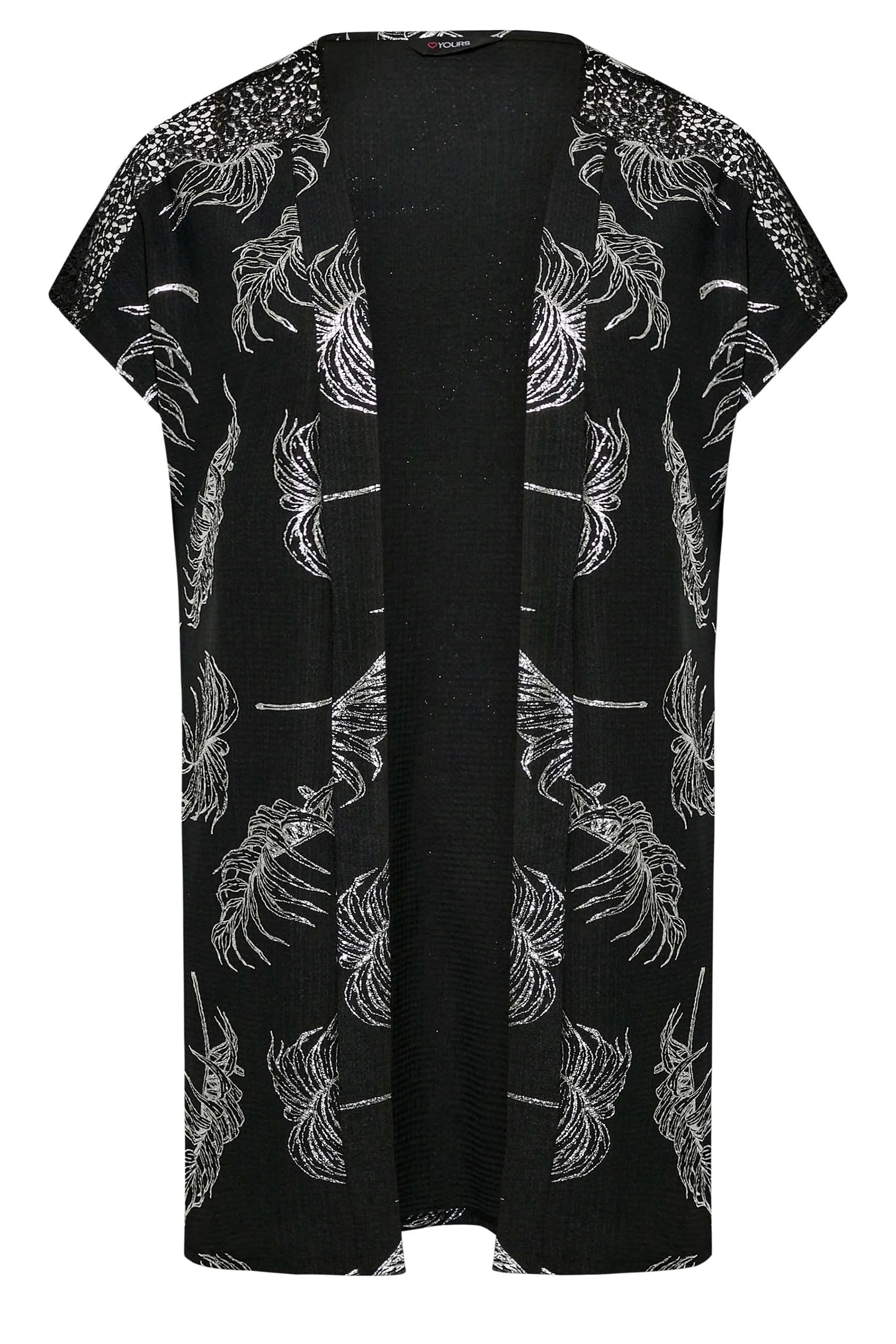 YOURS Curve Black Foil Leaf Print Cardigan